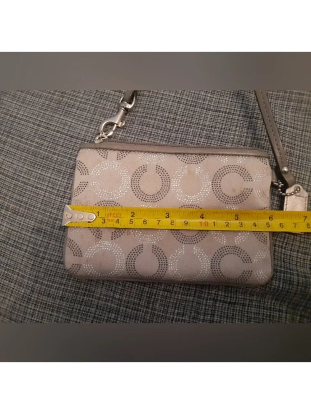 Coach Silver and Gray Signature C Y2K Wristlet